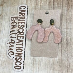 Sparkling Pink Arch Drop Earrings with Gold Studs